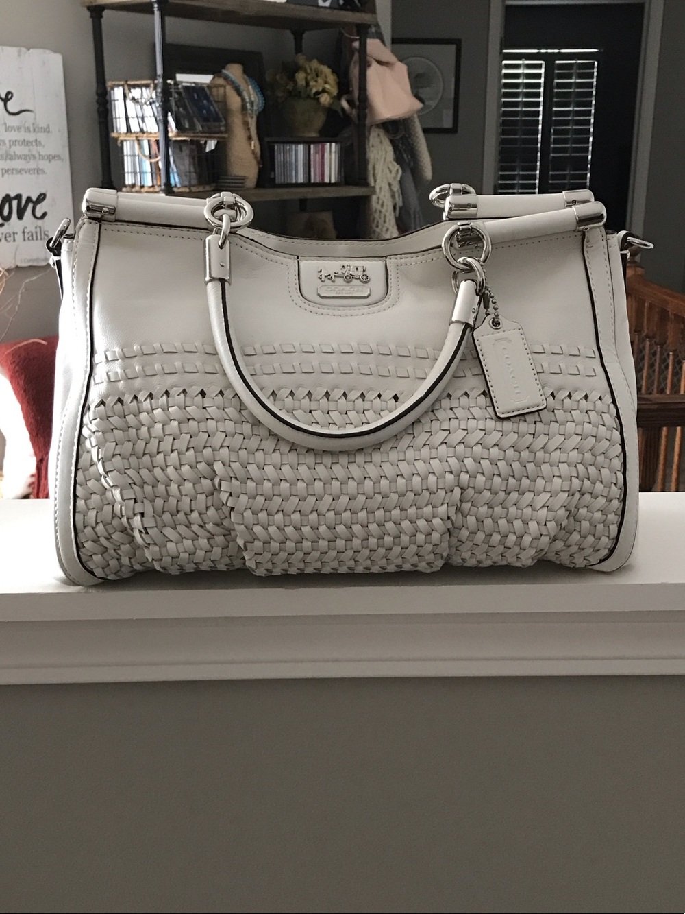Coach Woven Leather Satchel — Chalk White